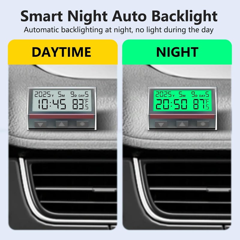 Timloon Smart Car Dashboard Clock with Auto Night Backlight, Solar-Powered, Temperature, 12/24 Hour Format Time, Calendar for Car Truck - Image 2